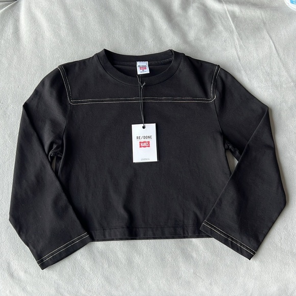 New RE/DONE Cropped Varsity Tee in Black Size XS - Picture 2 of 5